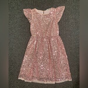 H&M Pink Sequin Flutter-Sleeve Party Dress